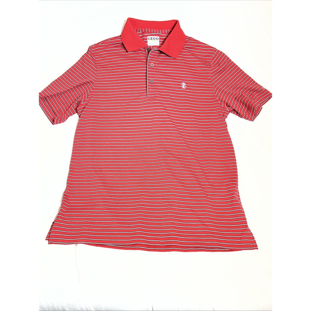 IZOD Golf Mens Red Striped Short Sleeve Performance Polo Shirt Medium